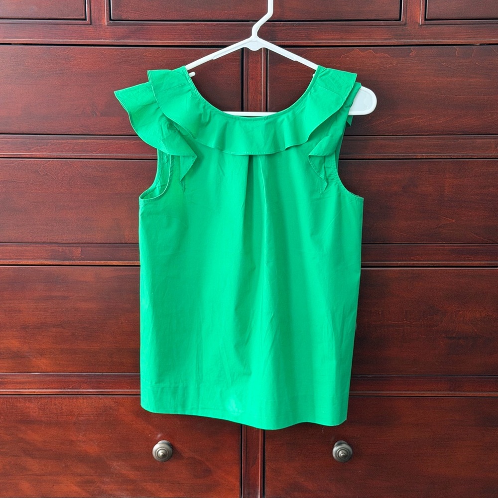 J. Crew Green Ruffle Blouse